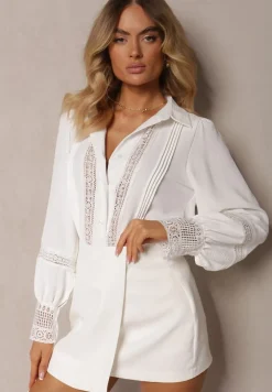 Biała Koronkowa Koszula z Długimi Rękawami Haya