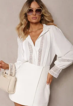 Biała Koronkowa Koszula z Długimi Rękawami Haya