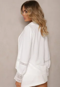 Biała Koronkowa Koszula z Długimi Rękawami Haya