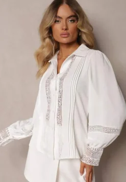 Biała Koronkowa Koszula z Długimi Rękawami Haya