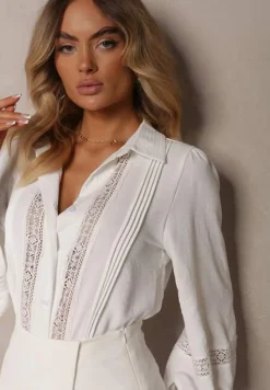 Biała Koronkowa Koszula z Długimi Rękawami Haya