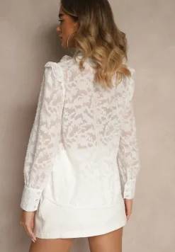 Biała Koronkowa Koszula Zdobiona Biżuteryjnymi Guzikami Lormi