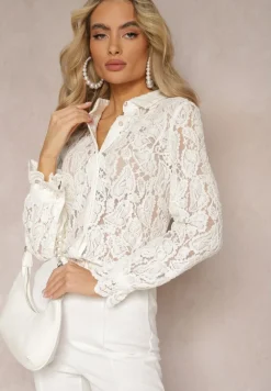 Biała Koszula Koronkowa na Guziki Acameda
