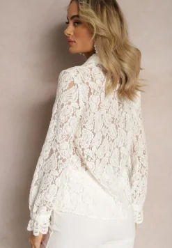Biała Koszula Koronkowa na Guziki Acameda