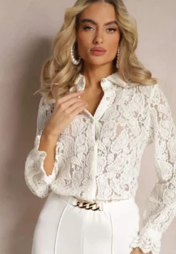 Biała Koszula Koronkowa na Guziki Acameda