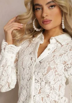 Biała Koszula Koronkowa na Guziki Acameda