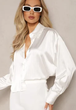 Biała Koszula o Fasonie Oversize z Metaliczną Nicią Venatti