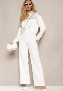 Biała Koszula o Fasonie Oversize z Metaliczną Nicią Venatti