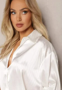 Biała Koszula o Fasonie Oversize z Metaliczną Nicią Venatti