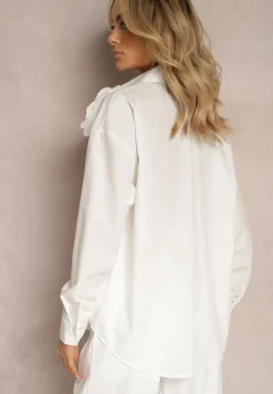 Biała Koszula o Klasycznym Kroju z Aplikacją w Kształcie Kwiatów Neobba