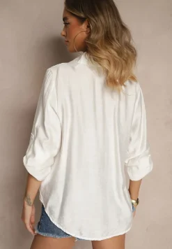 Biała Koszula o Kroju Oversize z Podpinanymi Rękawami Jenitta