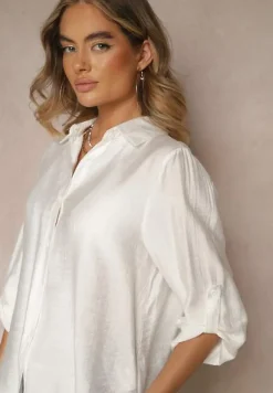 Biała Koszula o Kroju Oversize z Podpinanymi Rękawami Jenitta