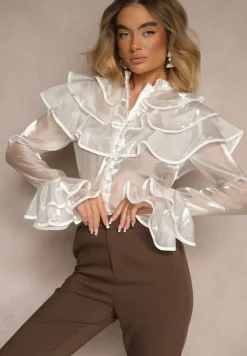 Biała Koszula Ozdobiona Falbankami Ridina