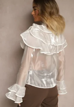 Biała Koszula Ozdobiona Falbankami Ridina