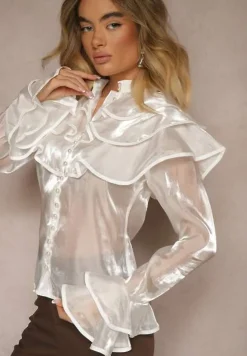 Biała Koszula Ozdobiona Falbankami Ridina
