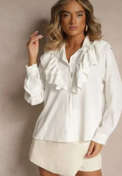 Biała Koszula Ozdobiona Falbaną Kornella