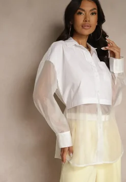 Biała Koszula Ozdobiona Przezroczystymi Rękawami Tilaria
