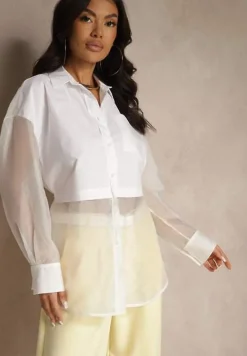 Biała Koszula Ozdobiona Przezroczystymi Rękawami Tilaria