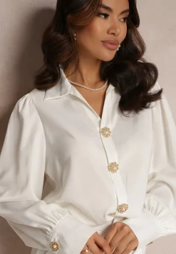 Biała Koszula Satynowa na Guziki Liyu