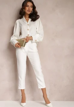 Biała Koszula Satynowa na Guziki Liyu