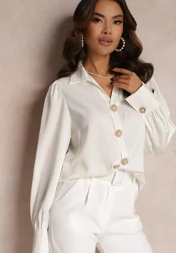 Biała Koszula Satynowa na Guziki Liyu