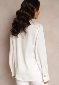 Biała Koszula Satynowa na Guziki Liyu