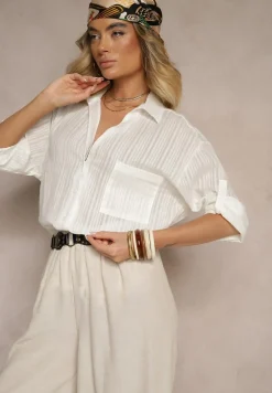 Biała Koszula w Paski z Bawełny z Jedną Kieszonką Liasene