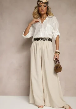 Biała Koszula w Paski z Bawełny z Jedną Kieszonką Liasene