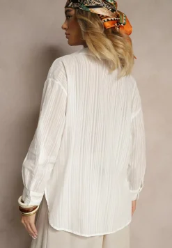 Biała Koszula w Paski z Bawełny z Jedną Kieszonką Liasene