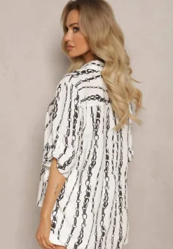 Biała Koszula we Wzór w Łańcuchy z Bawełny i Wiskozy Brilenia