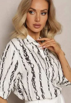 Biała Koszula we Wzór w Łańcuchy z Bawełny i Wiskozy Brilenia