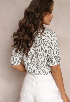 Biała Koszula Wzorzysta z Wiązaniem Kristell