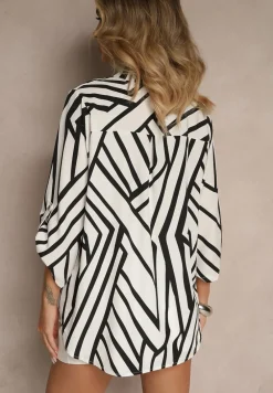 Biała Koszula z Bawełną o Geometrycznym Motywie Amorria