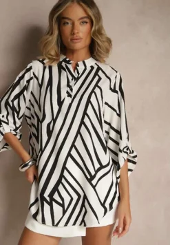 Biała Koszula z Bawełną o Geometrycznym Motywie Amorria