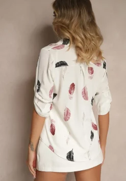 Biała Koszula z Bawełną Ozdobiona Rękawami z Regulacją w Piórka Meriande