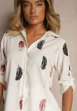 Biała Koszula z Bawełną Ozdobiona Rękawami z Regulacją w Piórka Meriande