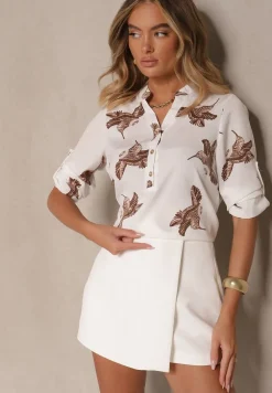Biała Koszula z Bawełną ze Wzorem Ptaków Lumevire