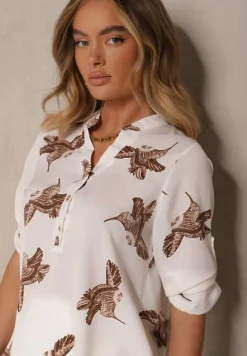 Biała Koszula z Bawełną ze Wzorem Ptaków Lumevire