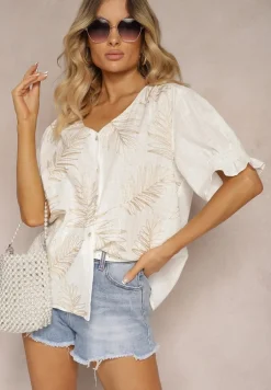 Biała Koszula z Bawełny Ozdobiona Haftem i Srebrną Nicią Wilaravia