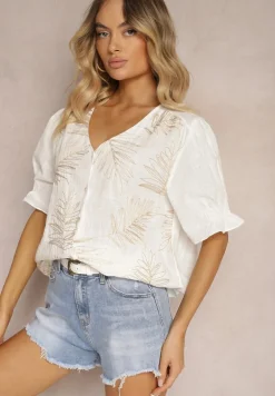 Biała Koszula z Bawełny Ozdobiona Haftem i Srebrną Nicią Wilaravia