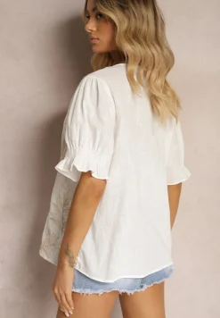 Biała Koszula z Bawełny Ozdobiona Haftem i Srebrną Nicią Wilaravia