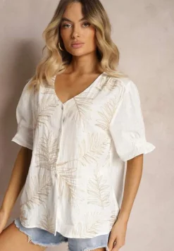 Biała Koszula z Bawełny Ozdobiona Haftem i Srebrną Nicią Wilaravia