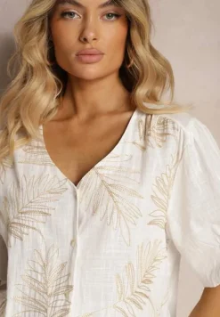 Biała Koszula z Bawełny Ozdobiona Haftem i Srebrną Nicią Wilaravia