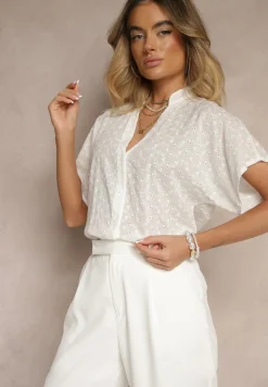 Biała Koszula z Bawełny Ozdobiona Haftem Teladwenna