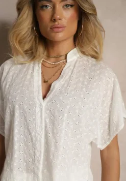 Biała Koszula z Bawełny Ozdobiona Haftem Teladwenna