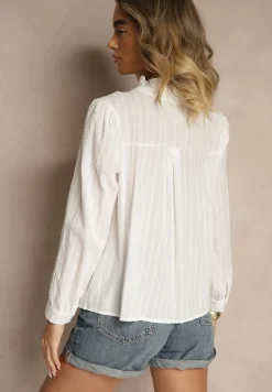 Biała Koszula z Bawełny Ozdobiona Falbanką przy Szyi Terissea