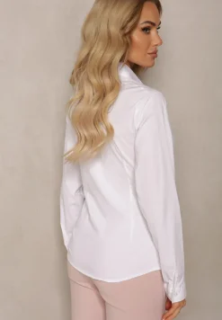 Biała Koszula z Bawełny Slim Fit z Guzikami i Dekoltem w Serek Avalisra