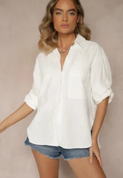 Biała Koszula z Bawełny w Delikatne Paseczki Lisallia