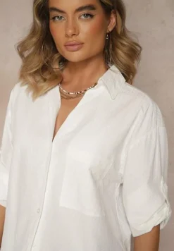 Biała Koszula z Bawełny w Delikatne Paseczki Lisallia