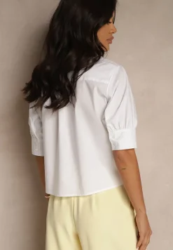 Biała Koszula z Bawełny z Bufiastymi Rękawami Silanira